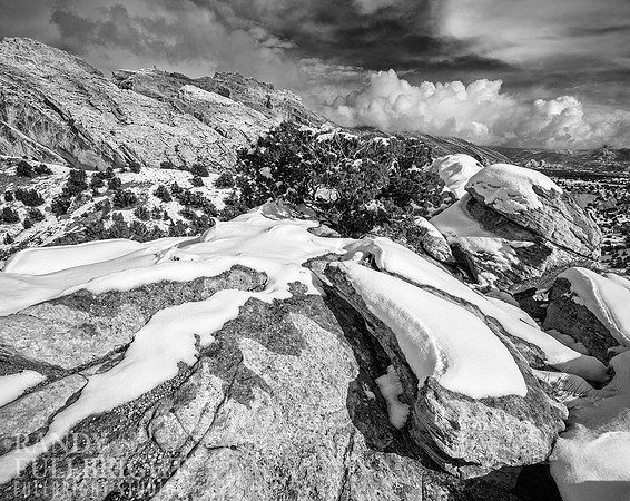 Snow capped rocks and Split Mountain