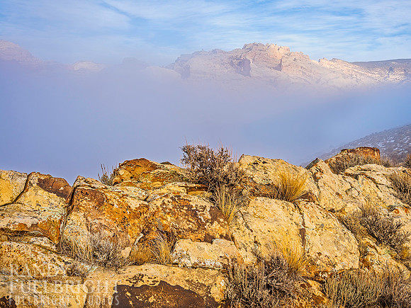Split Mountain emerging from the fog
